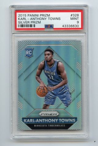 Karl - Anthony Towns Psa 9 Rc 2015 - 16 Panini Prizm 328 Rookie Silver Refractor Sp