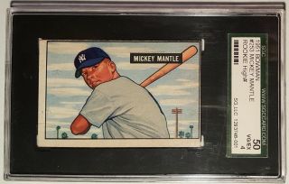 1951 Bowman 253 Mickey Mantle (r) (hof) Sgc 50 Vg/ex 4,  Yankees,  Rookie,  High