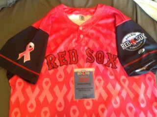 Rafael Devers Game Auto Signed Inscribed Jersey Breast Cancer Awareness