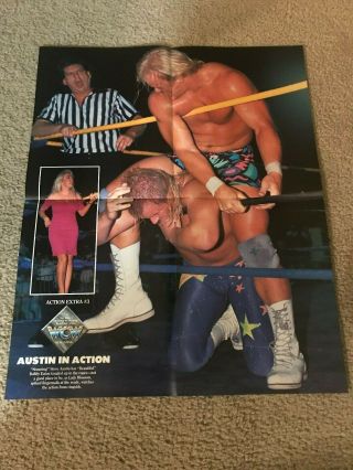 Vintage WCW STUNNING STEVE AUSTIN 2 - SIDED Poster 90s LADY BLOSSOM WWF STONE COLD 2