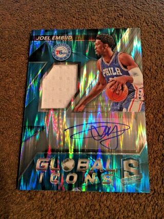 Joel Embiid 2016 - 17 Spectra Global Icons Jersey Auto Neon Blue /99
