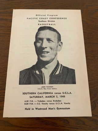 1949 Usc Vs Ucla Basketball Program,  John Wooden On Cover