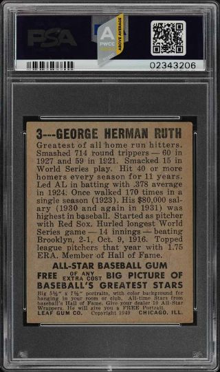 1948 Leaf Babe Ruth 3 PSA 5 EX (PWCC - A) 2