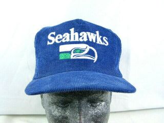 Vintage Seattle Seahawks Foootball Nfl Blue Corduroy Snapback Hat Cap