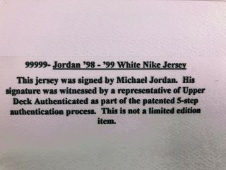 Michael Jordan Chicago Bulls 23 Jersey,  Signed,  Authenticated,  Retirement Season 5