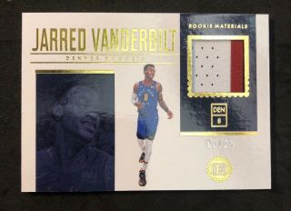 Jarred Vanderbilt 2018/19 Panini Encased Rookie Materals 2 Color Patch Relic /25