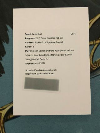 18 - 19 Opulence Rookie Octo Auto Booklet /25 Doncic Trae Young Ayton Redemption