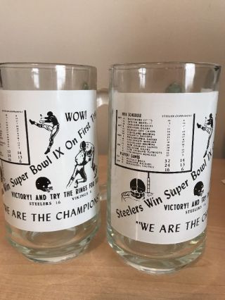 Pair (2) 1975 Pittsburgh Steelers Bowl Ix Champions Glass Mug Rare