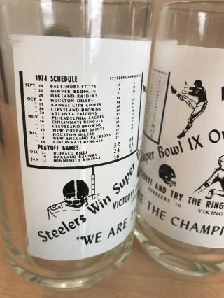 Pair (2) 1975 PITTSBURGH STEELERS BOWL IX Champions Glass Mug RARE 5