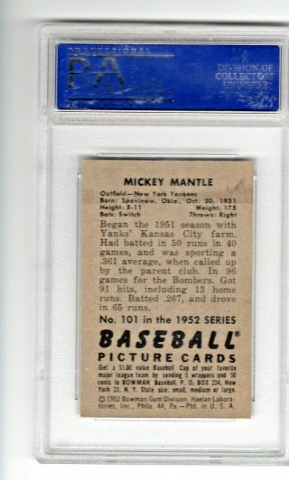 1952 Bowman Mickey Mantle 101 PSA 7 2