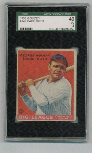 1933 Goudey Babe Ruth 143 Sgc 40 Vg 3