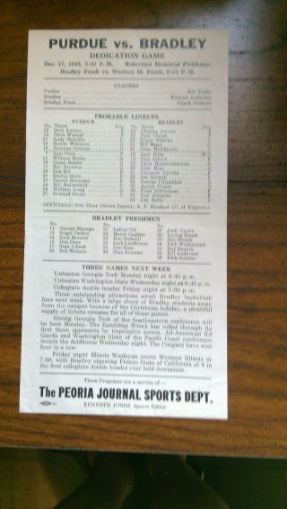 Purdue Vs Bradley Basketball Program At Bradley On December 17,  1949