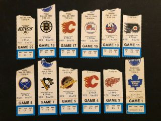 1983 Wayne Gretzky Edmonton Oilers 51 - Game Point Streak Ticket Stub Group Of 12