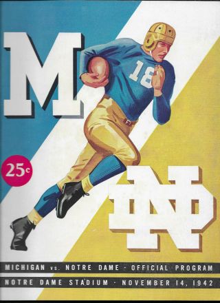 Nov.  14,  1942 University Of Michigan Vs.  Notre Dame Football Program