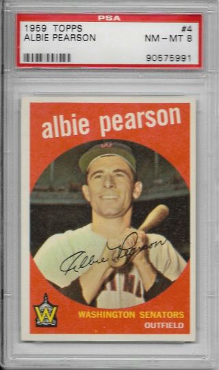 1959 Topps 4 Albie Pearson Washington Senators Psa 8 Nm - Mt