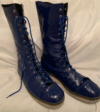 Pro Wrestling Boots Blue Patent Leather Mens Size 11