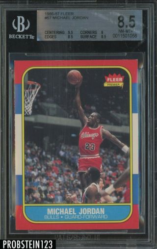 1986 Fleer 57 Michael Jordan Bulls Rc Rookie Hof Bgs 8.  5 W/ 9.  5 Centering