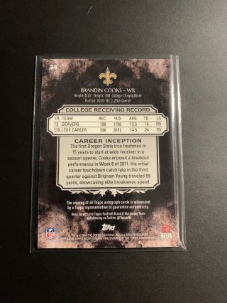2014 Topps Inception RC Auto (On Card) Brandin Cooks 2