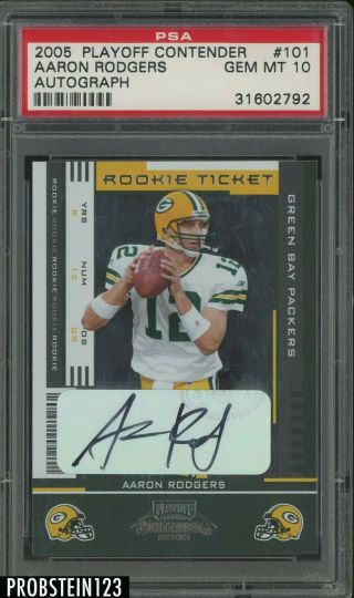 2005 Contenders Rookie Ticket Aaron Rodgers Packers Rc Auto Psa 10 " Tough "