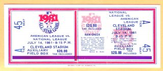 Mint/sharp Rare Full Ticket - 1981 Baseball All Star Game At Indians