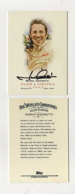 Mario Andretti Signed In - Person Indy Nascar F1 Card