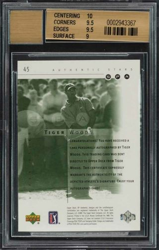 2001 SP Authentic Golf Tiger Woods ROOKIE RC 10 AUTO /900 45 BGS 9.  5 GEM (PWCC) 2