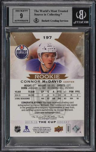 2015 Upper Deck UD The Cup Gold Spectrum Connor McDavid RC AUTO /24 BGS 9 (PWCC) 2
