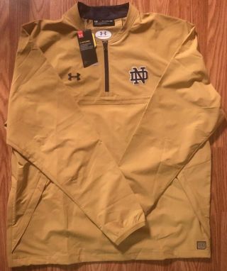 Notre Dame Football Team Issued Under Armour 1/4 Zip Jacket Gold 2xl Tags