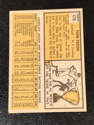 1963 Topps 470 Tom Tresh EX/MT York Yankees SP Crease $60 2