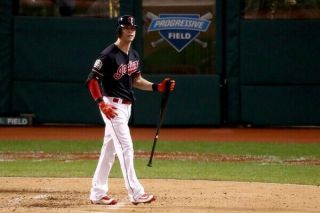 Tyler Naquin Game Batting Helmet,  World Series G7,  Indians,  Cubs 8