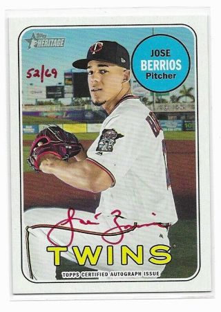2018 Topps Heritage High Number Jose Berrios Red Ink Auto /69 Twins Sp
