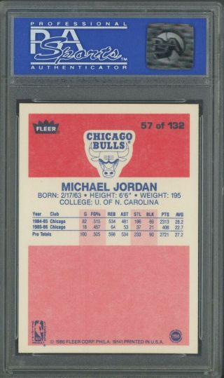 1986 Fleer 57 Michael Jordan Bulls RC Rookie HOF PSA 9 