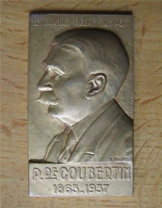 Large Gold - Plated Bronze Olympic Medal / Plaque Pierre De Coubertin By Pelletier
