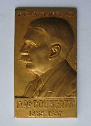 Large Gold - plated Bronze Olympic Medal / Plaque Pierre de Coubertin by Pelletier 3