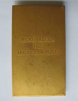 Large Gold - plated Bronze Olympic Medal / Plaque Pierre de Coubertin by Pelletier 4