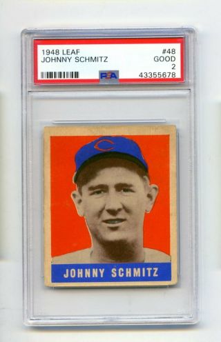 1948 Leaf Johnny Schmitz 48 Chicago Cubs Baseball Card Psa Good 2