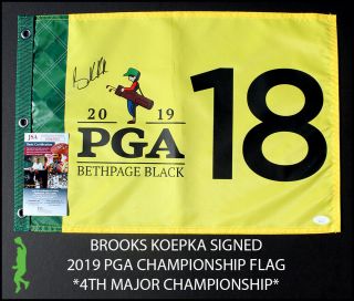 Brooks Koepka Autographed 2019 Pga Championship Pin Flag 4th Major Jsa