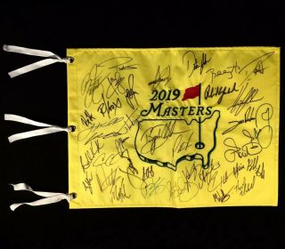 2019 Masters Field Signed Flag Brooks Koepka Phil Mickelson (tiger Woods Win)