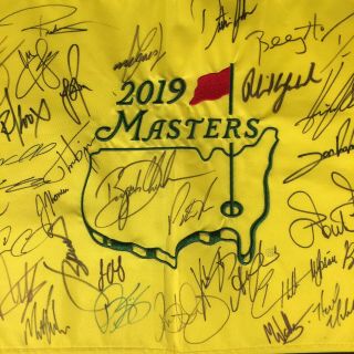 2019 Masters Field Signed Flag Brooks Koepka Phil Mickelson (Tiger Woods Win) 2