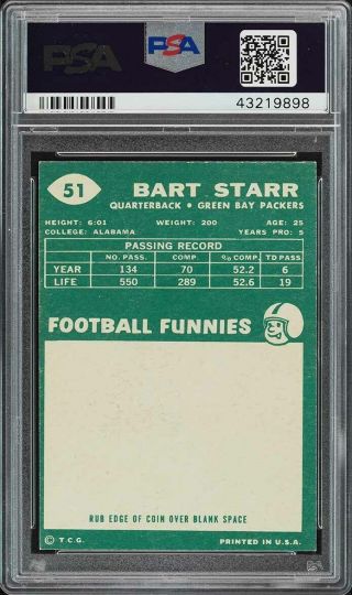 1960 Topps Football Bart Starr 51 PSA 8 NM - MT (PWCC) 2