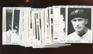 1975 Tcma Baseball Card 1924/1925 Washington Senators Set (- 4) Nrmt