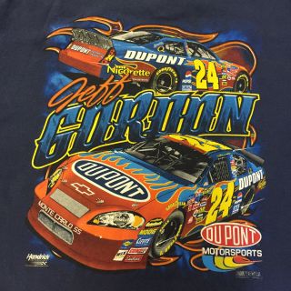 Vtg 90s Jeff Gordon Nascar Navy Blue Graphic T - Shirt Sz Xl Dupont Racing Rainbow
