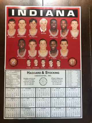 Large 1996 - 97 Indiana University Iu Basketball Calendar Schedule Poster 28 X 19