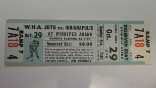Wha Ticket Stub Jets Vs Racers Oct.  29,  1978 Gretzky 
