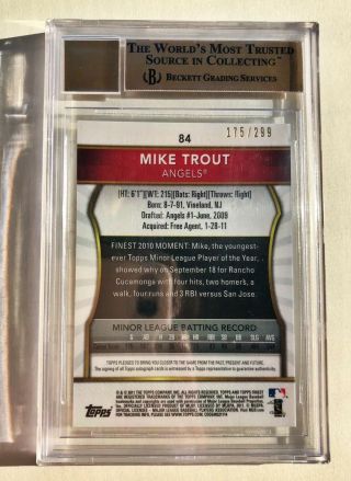 2011 Topps Finest Mike Trout Xfractor Auto Rookie RC /299 BGS 10 Pristine 84 2