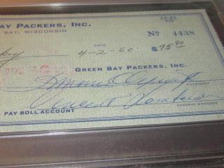 Vince Lombardi Autographed 1960 Bank Check Psa Slab Green Bay Packers Football