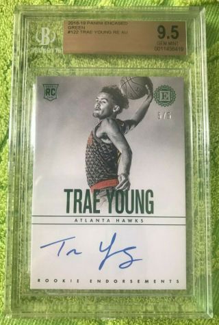 Trae Young Rc 2018 - 19 Panini Encased Rookie Endorsements Auto Green 5/5 Bgs 9.  5