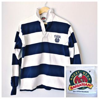 Yale University Bulldogs Vintage Striped Rugby Shirt Navy White Mens Small Ncaa