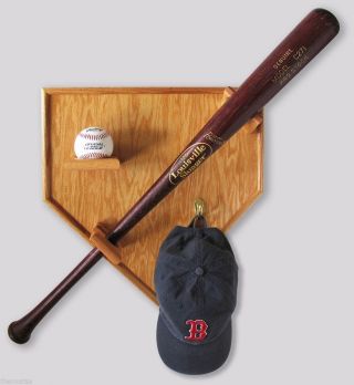 Sports Home Plate Wood Oak Baseball Bat Hat Cap Display Case For Uniform Jersey