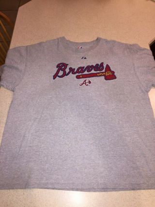 Majestic Atlanta Braves Baseball MLB T - Shirt Men Sz 2XL Gray 3